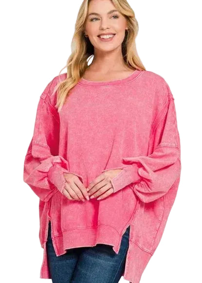 "Jenna Pink" Oversized French Terry Sweatshirt Fuchsia