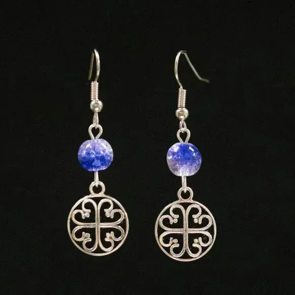 "Blue Blossom" Handmade Stainless Steel and Glass Bead Earrings