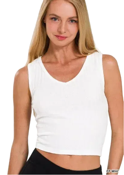 "Shortie" White Ribbed Cropped Tank Top