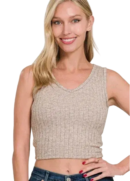 "Shortie" Mocha Ribbed Cropped Tank Top