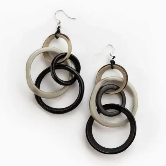 "Yazmine" Vegan Ivory Hoop Earrings in Black & Gray