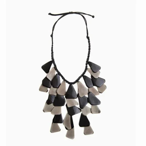 "Scarlett" Cascading Bib Necklace in Charcoal and Grey