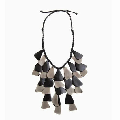 "Scarlett" Cascading Bib Necklace in Charcoal and Grey
