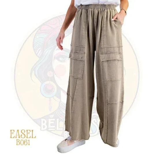 "Olivia Cargo" Wide Leg Cargo Pants in Faded Olive