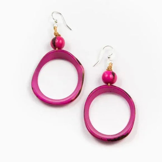 "Ring of Life" Vegan Ivory Dangle Hoop Earrings Hot Pink
