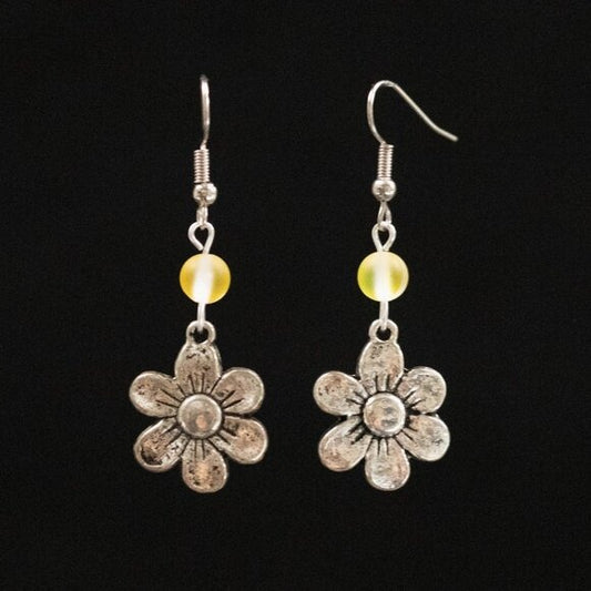 "Flower Power" Handmade Stainless Steel and Glass Bead Earrings