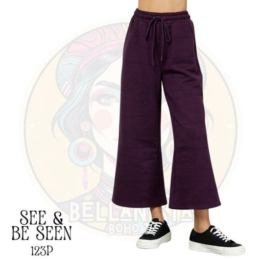 "Playtime" Textured Cropped Wide Leg Pants in Plum