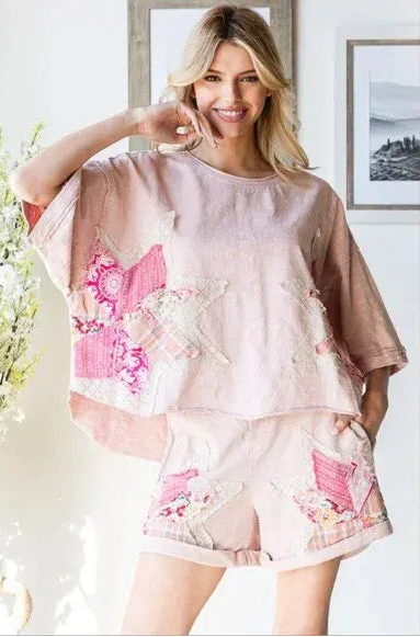 "Galactic Star" Shorts and Tee Set in Pink