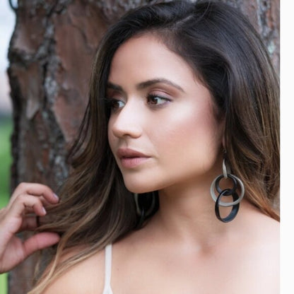 "Yazmine" Vegan Ivory Hoop Earrings in Black & Gray