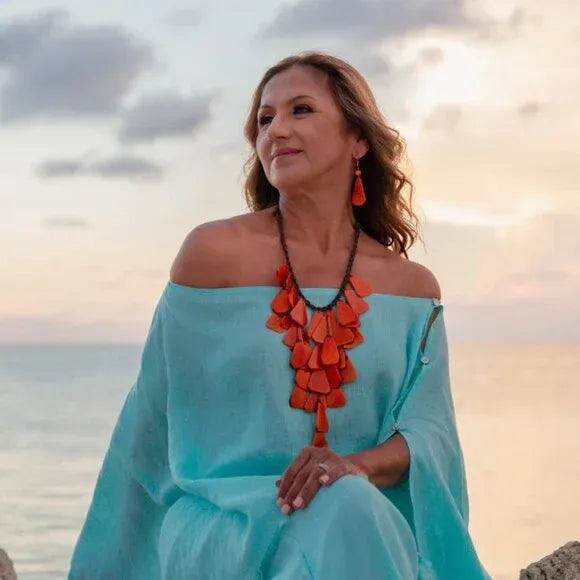 "Scarlett" Cascading Bib Necklace in Aqua