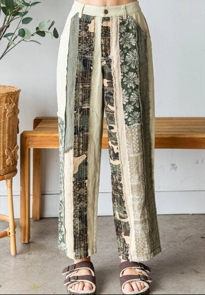 "Hippie Harvest" Tan Olive Twill Pants