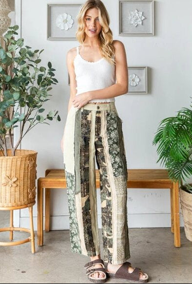 "Hippie Harvest" Tan Olive Twill Pants
