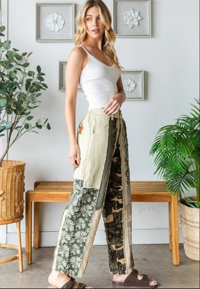 "Hippie Harvest" Tan Olive Twill Pants