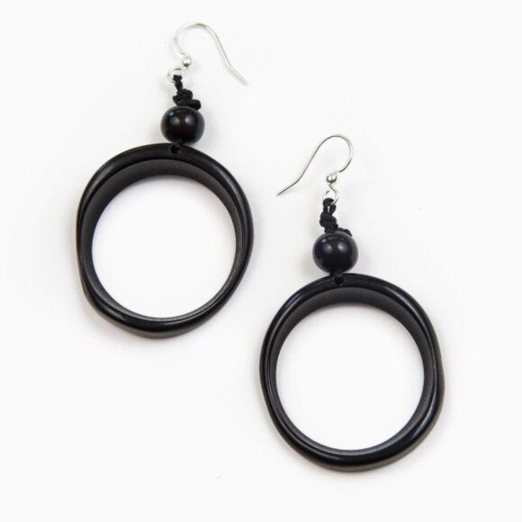 "Ring of Life" Vegan Ivory Dangle Hoop Earrings in Black