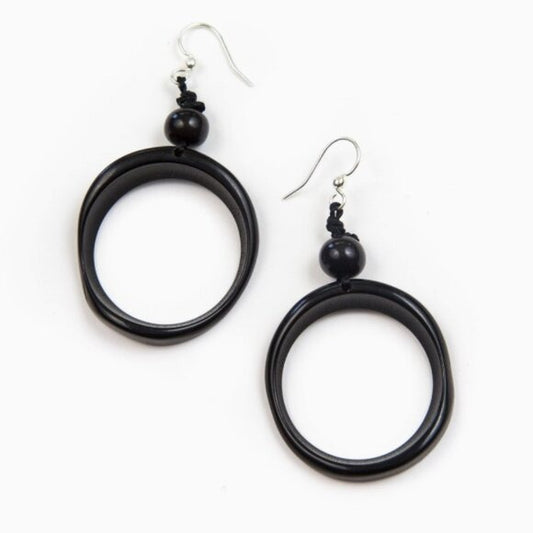 "Ring of Life" Vegan Ivory Dangle Hoop Earrings in Black