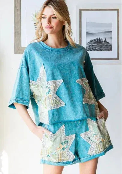 "Galactic Star" Shorts and Tee Set in Blue