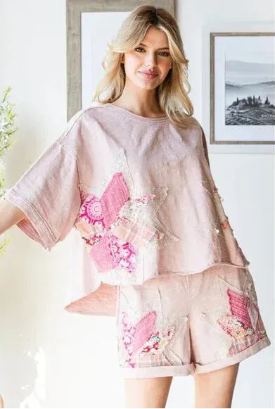 "Galactic Star" Shorts and Tee Set in Pink