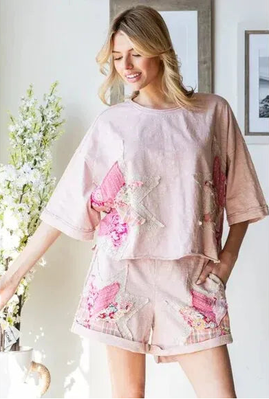 "Galactic Star" Shorts and Tee Set in Pink