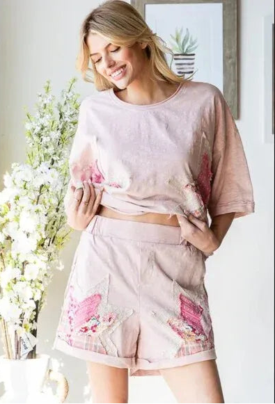 "Galactic Star" Shorts and Tee Set in Pink