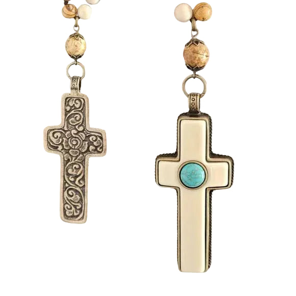 "Ivory Cross" Stone Turquoise Beaded Cross Necklace