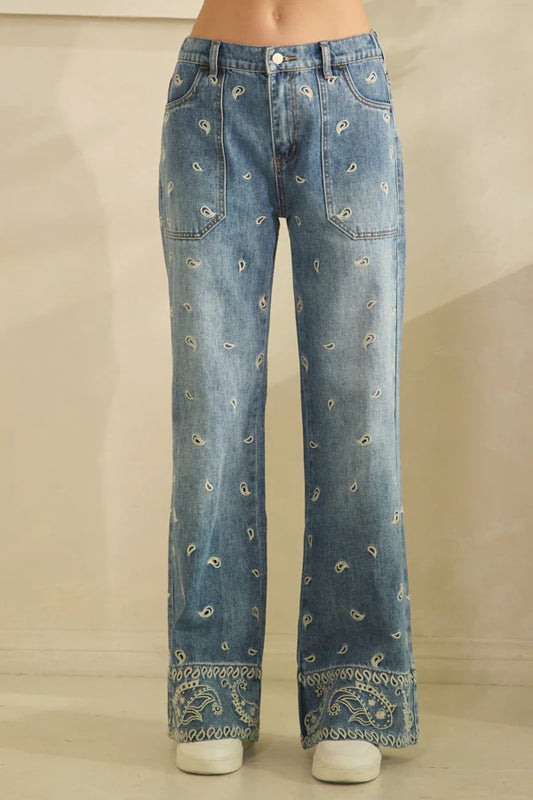 "Bandana" Paisley Edge Straight Leg Jeans