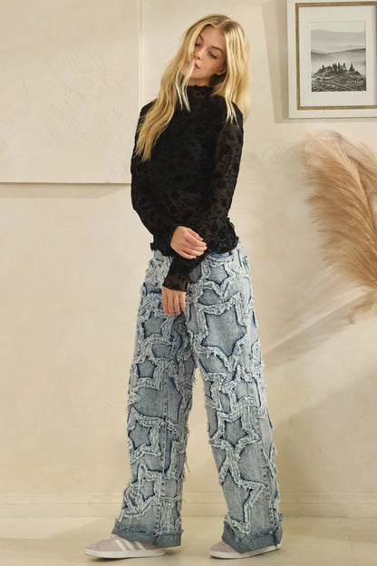 "Star Party" Applique Straight Leg Star Jeans