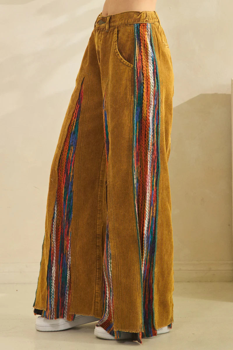 "Fiesta" Colorful Gold Corduroy Flare Pants