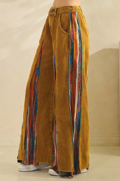 "Fiesta" Colorful Gold Corduroy Flare Pants