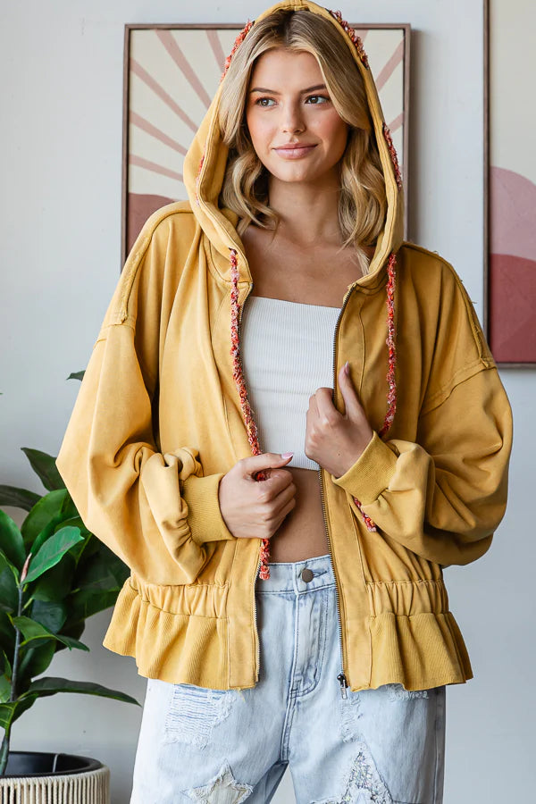"Olivia" Soft Washed Zip Oversized Hoodie Jacket in Gold