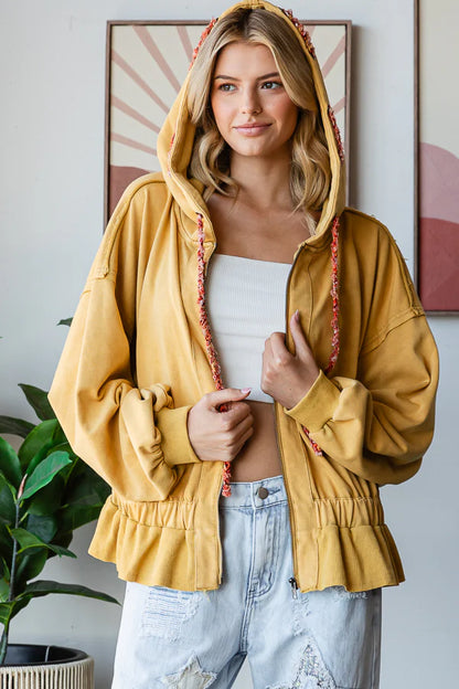 "Olivia" Soft Washed Zip Oversized Hoodie Jacket in Gold