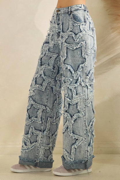 "Star Party" Applique Straight Leg Star Jeans