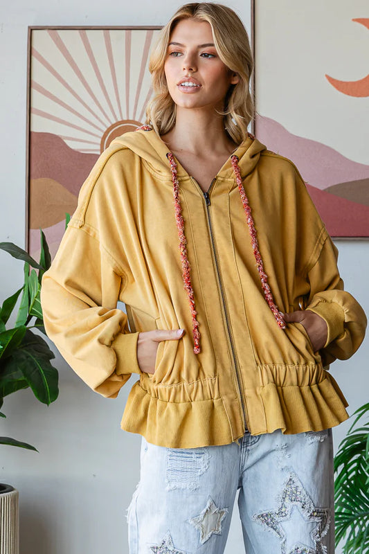 "Olivia" Soft Washed Zip Oversized Hoodie Jacket in Gold