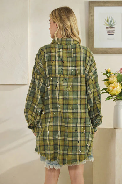 "Greensleeves" Cotton Plaid Long Sleeve Shirt in Green