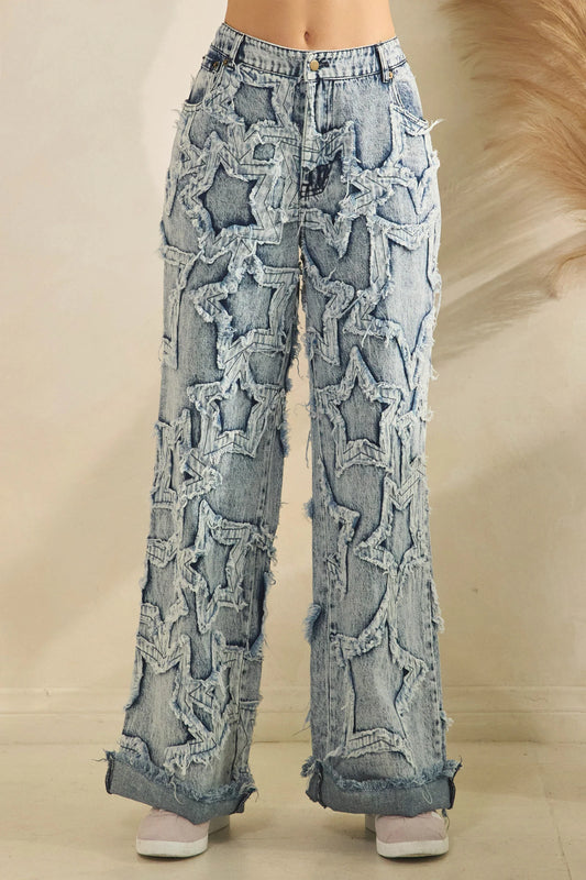 "Star Party" Applique Straight Leg Star Jeans