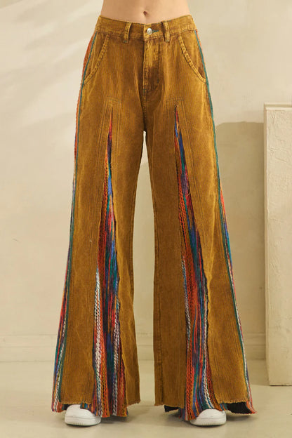 "Fiesta" Colorful Gold Corduroy Flare Pants