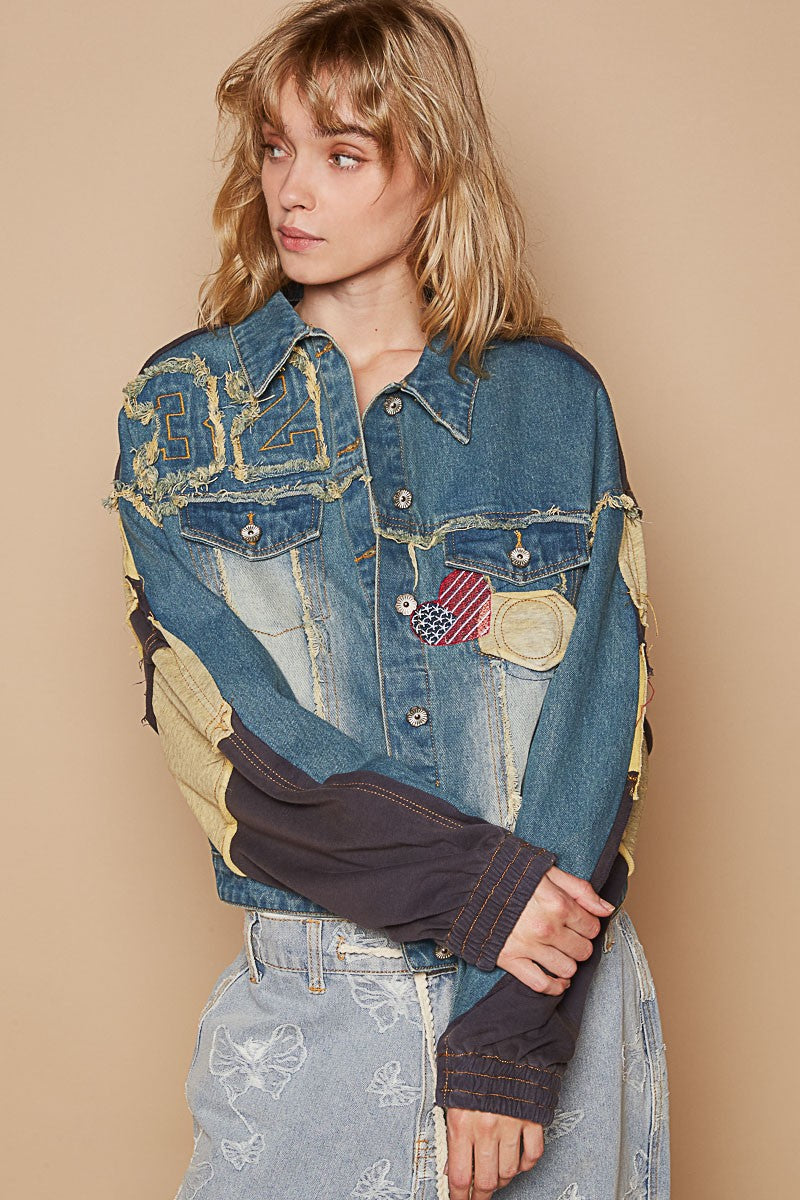 "Rugby" 2-in-1 Denim Sweatshirt Jacket
