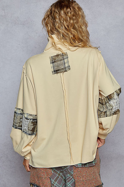 "Polly Star" Long Sleeve Plaid Pullover in Cream