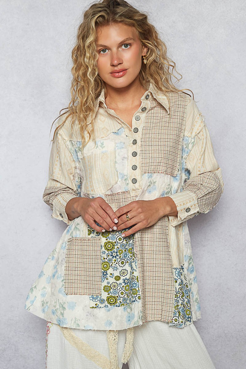 "Bunny Patch" Patchwork Blouse in Creams