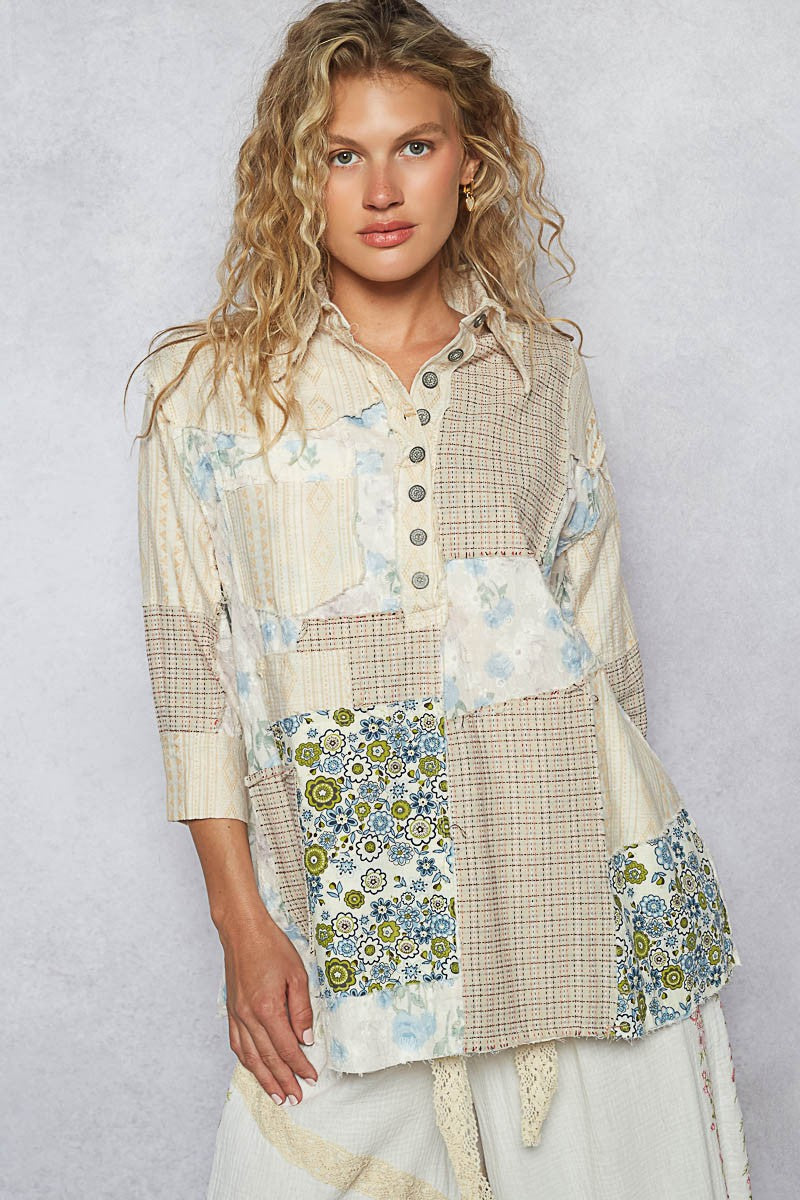 "Bunny Patch" Patchwork Blouse in Creams