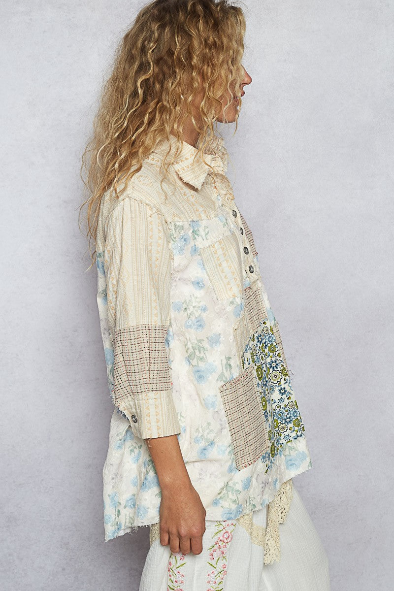 "Bunny Patch" Patchwork Blouse in Creams