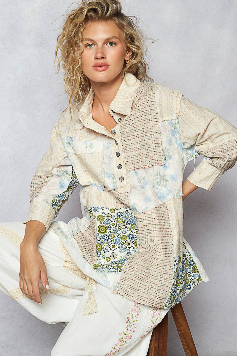"Bunny Patch" Patchwork Blouse in Creams
